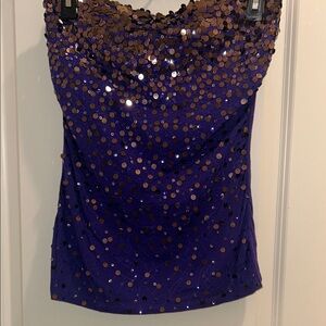 Express Purple Sequin Strapless Camisole with Gold Accents